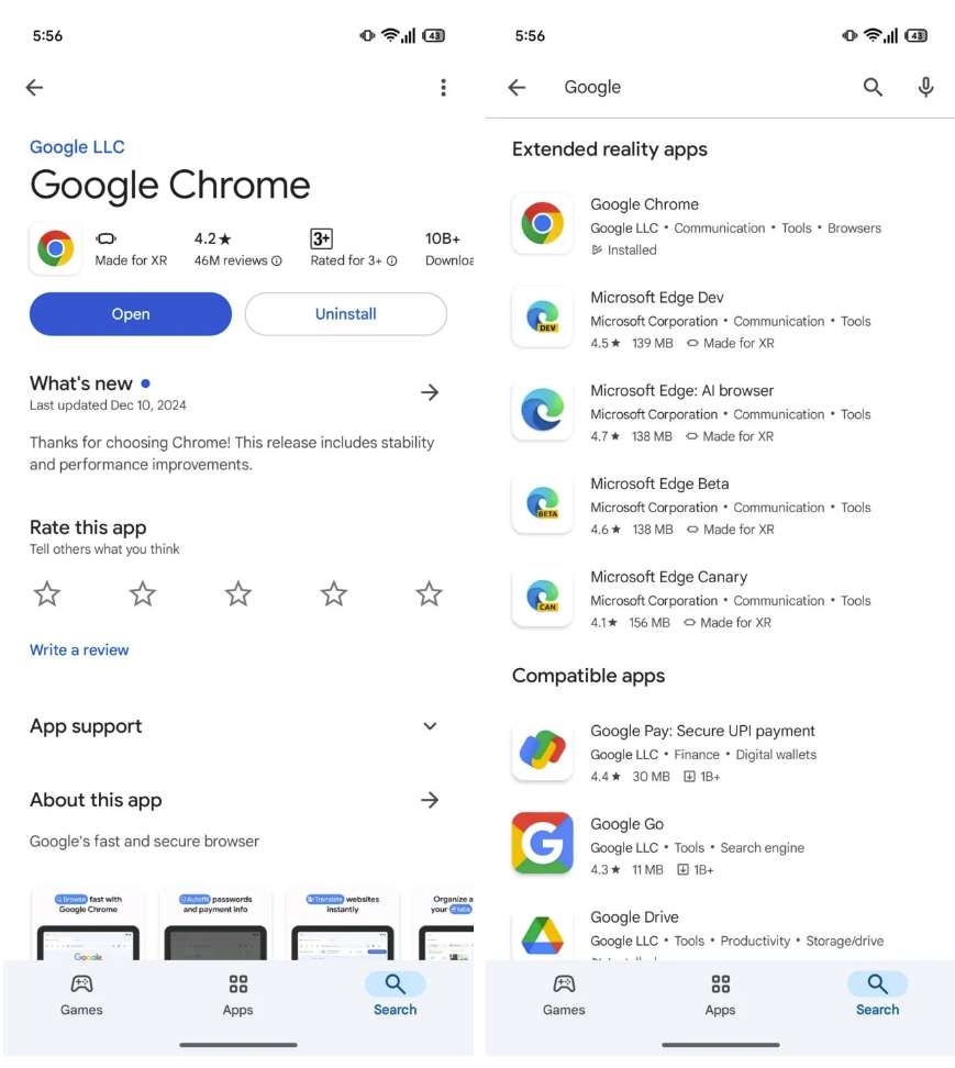 谷歌Play Store已经开始提供“Made for XR”标签