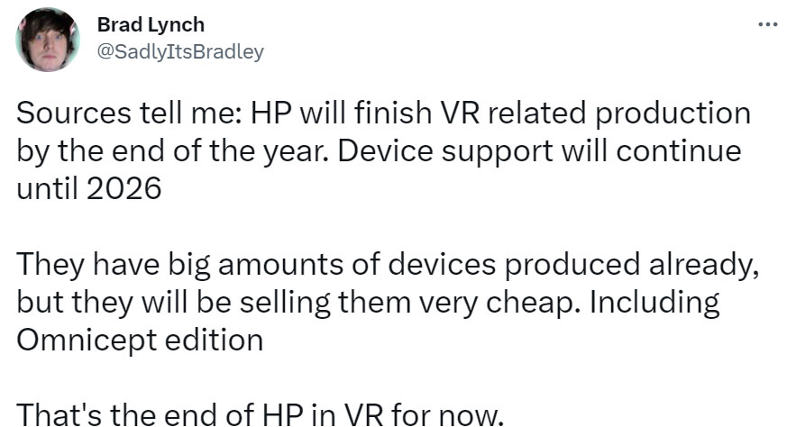 传惠普将退出VR头显市场