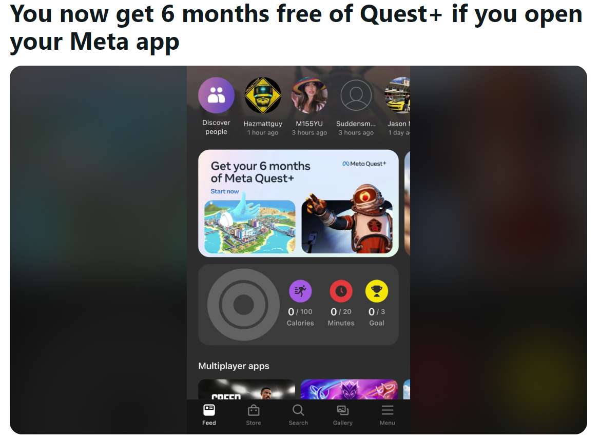 Meta为部分Quest 3用户赠送半年免费Quest Plus订阅服务