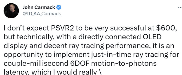 卡马克：PlayStation VR2太贵了，太不可能成功