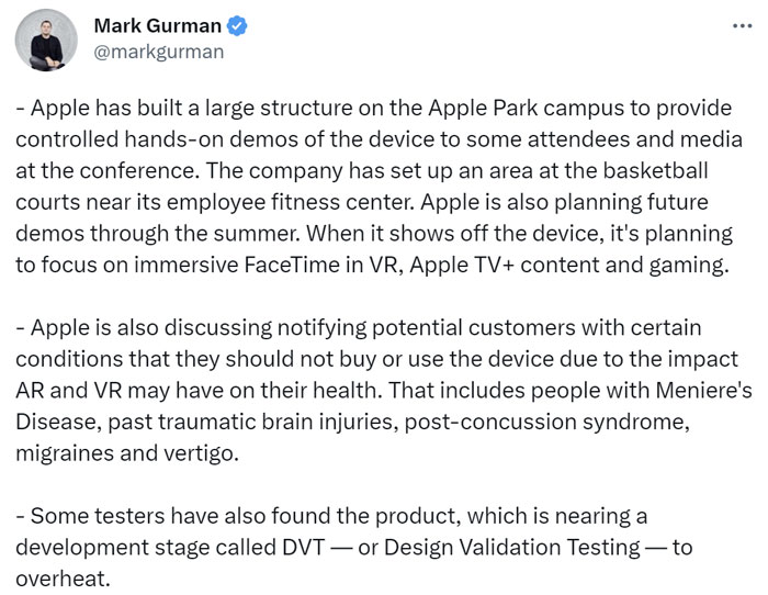 彭博社：苹果在Apple Park设置了VR/MR设备演示区