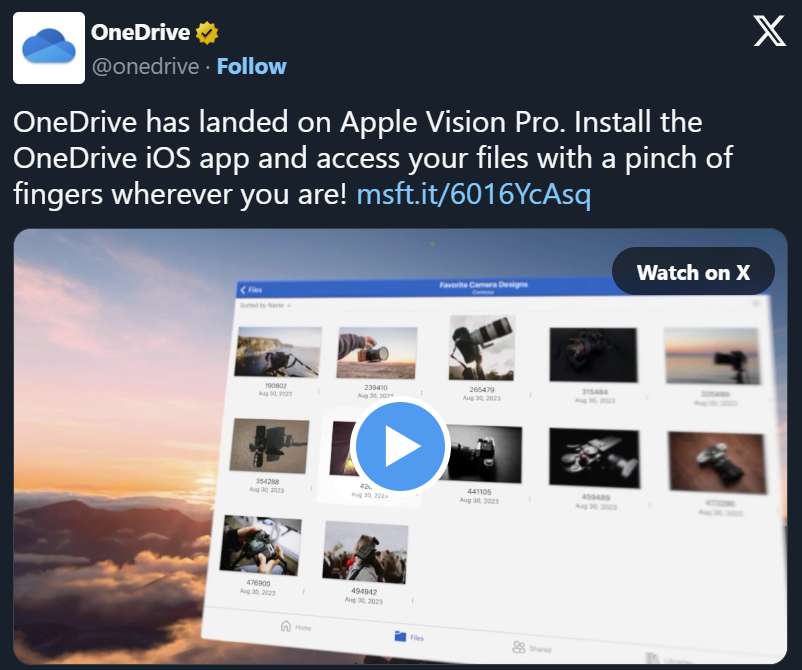 OneDrive上架Vision Pro，微软已为Vision Pro提供多款应用App