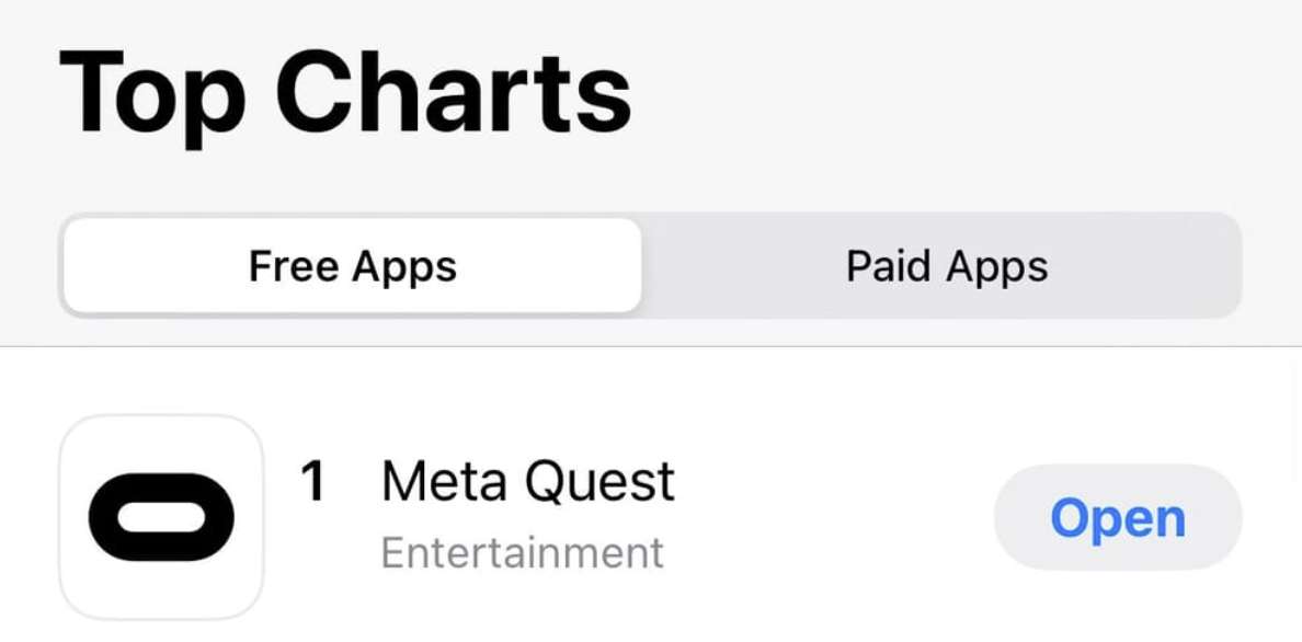 Meta Quest圣诞期间再次登顶苹果App Store美国免费榜TOP1