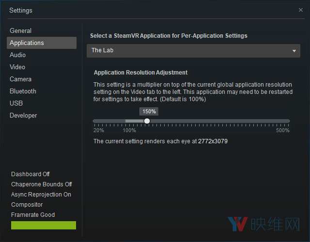SteamVR开始支持为单个VR应用设置独立分辨率渲染