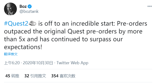 Facebook：Quest 2首发销量是Quest 1的5倍以上