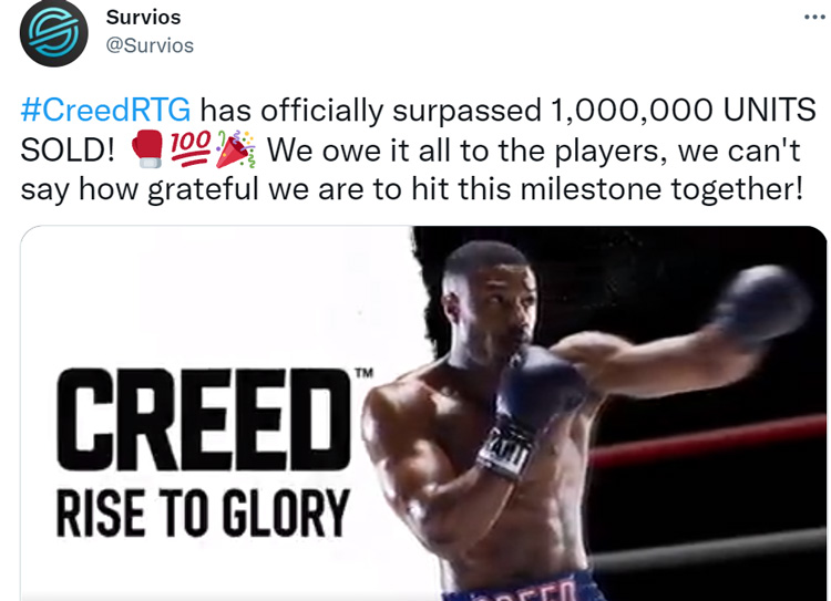 VR拳击游戏《Creed: Rise to Glory》销量已超100万份