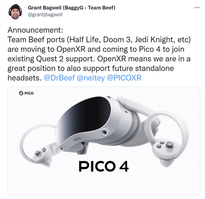 热心开发者将为PICO 4移植《半衰期》，《毁灭战士 3》、《Jedi Knight》等知名大作