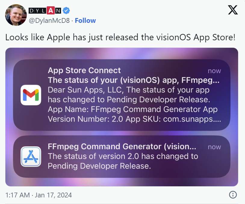 苹果批准首批visionOS App Store的App上架申请