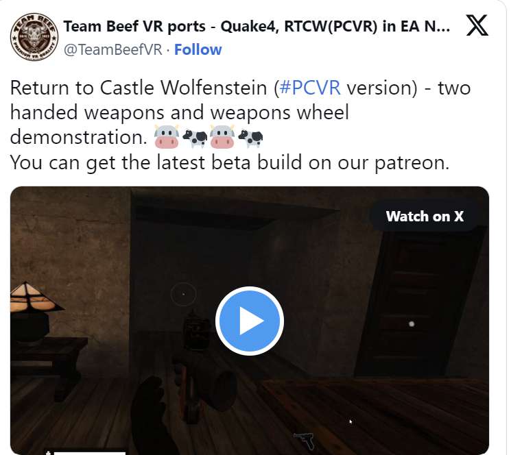 Team Beef将经典游戏《重返德军总部》移植到VR平台