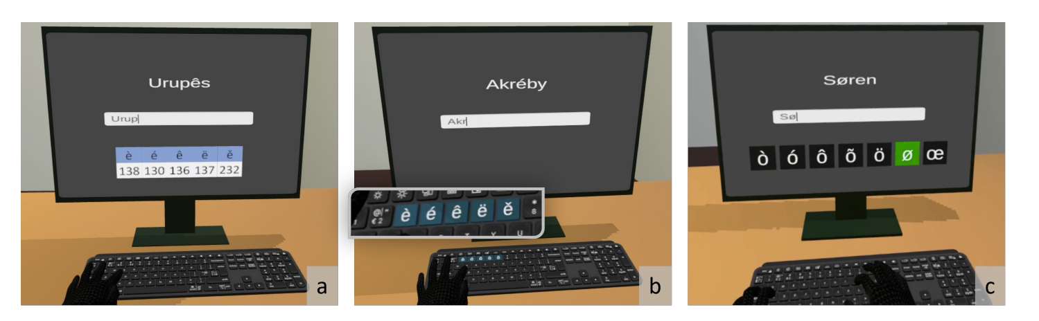 研究员探索VR环境中物理键盘输入重音字符的三种技术比较