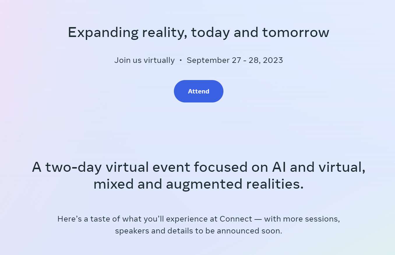 Meta Connect 2023大会首批演讲日程公布