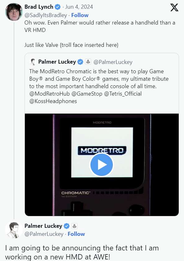 Oculus创始人帕尔默·拉奇宣称自己正在研发一款全新的头显设备