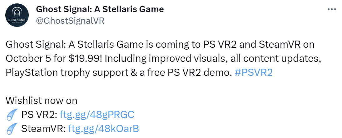 《Ghost Signal:A Stellaris Game》将登陆索尼PSVR 2和Steam