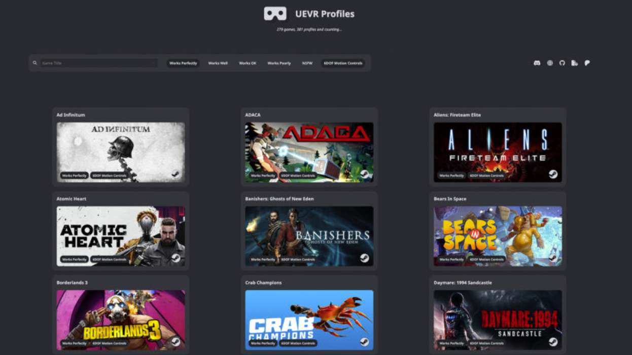 用户为UEVR Mod提供大量配置文件，简化VR开玩UE引擎游戏