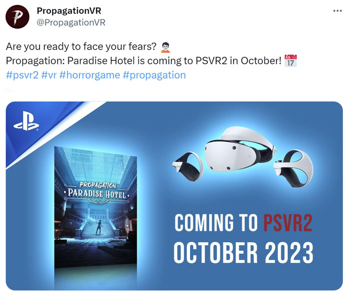 恐怖冒险游戏《Propagation: Paradise Hotel》将登陆索尼PSVR 2