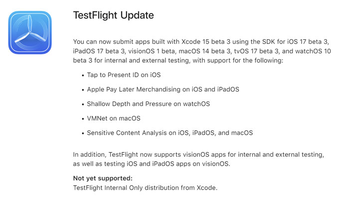苹果TestFlight新增visionOS 1 beta支持