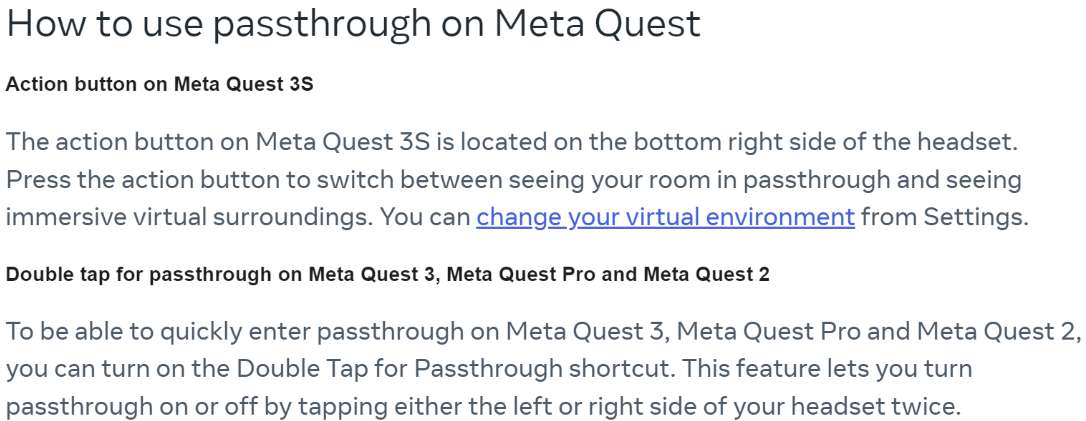 Meta官方支持页面证实Quest 3S有切换VR/MR的动作按钮