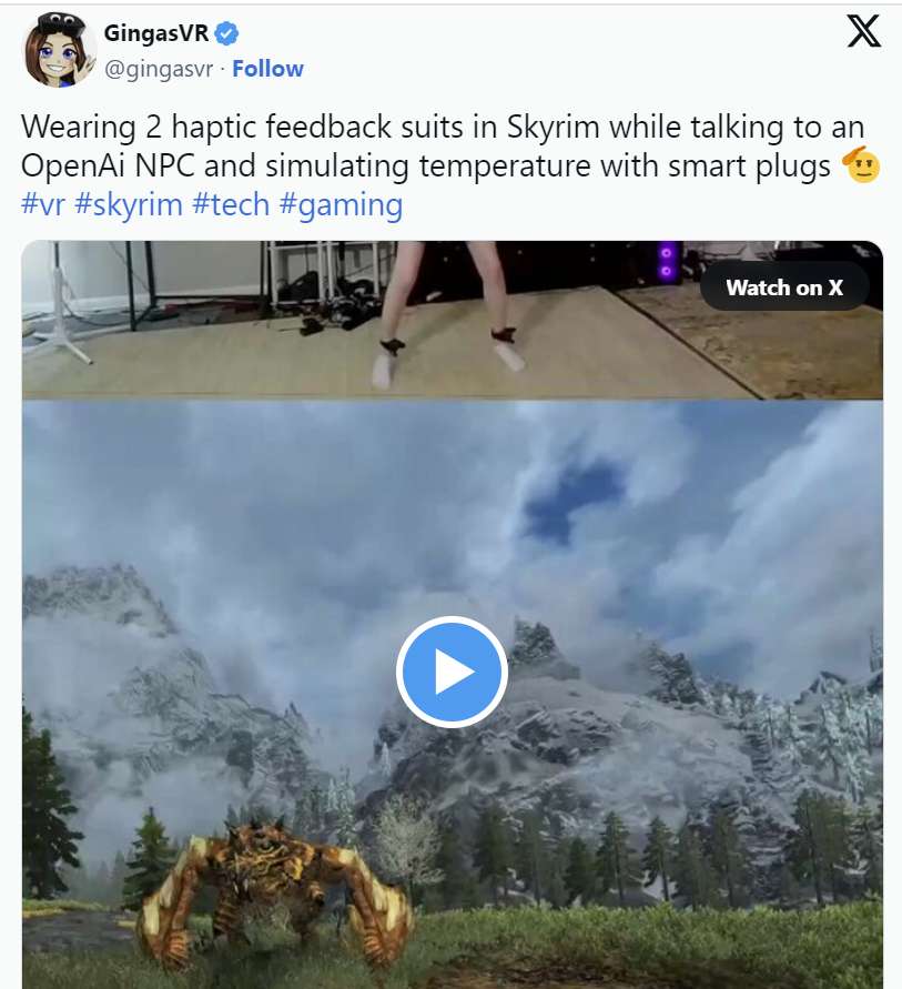VR主播花费1.5万美元在《上古卷轴5：天际VR》模拟各种感知反馈体验