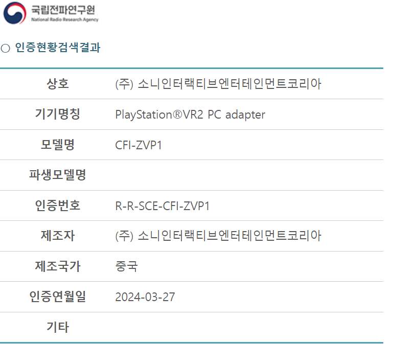 索尼PSVR2的PC适配器通过韩国国家无线电研究局认证