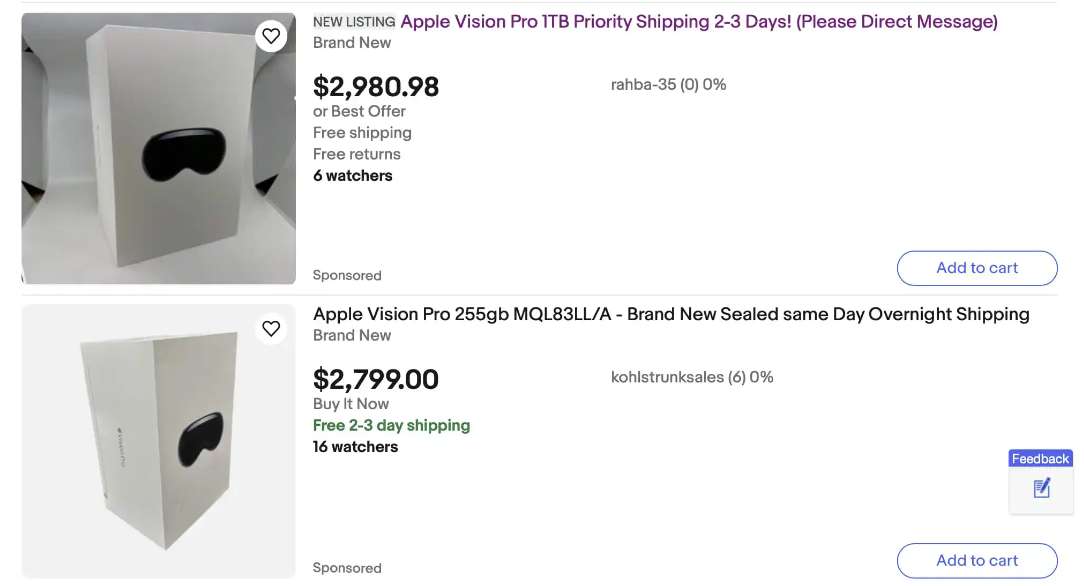 eBay有超过4000台“全新”二手Vision Pro 折价待售
