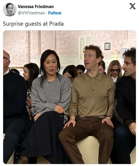 普拉达版Meta眼镜要来？扎克伯格现身时装周引猜想