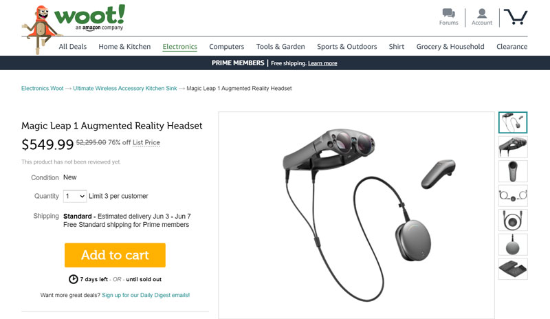 Magic Leap 1降价76％清仓，原价2295美元，现价550美元