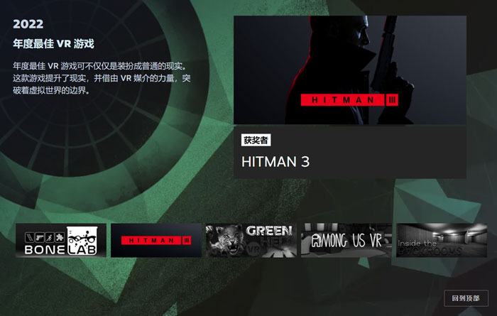 2022年Steam大奖公布，《杀手 3》夺得年度最佳VR游戏