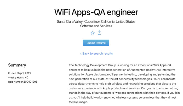 苹果招聘AR WiFi技术工程师，要通过Wi-Fi提供出色AR交互体验